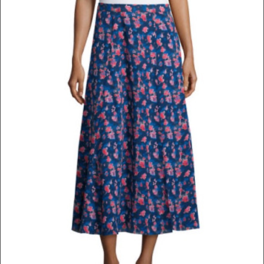 Tanya Taylor Wixson Floral Silk Midi Skirt, Navy - Picture 1 of 8